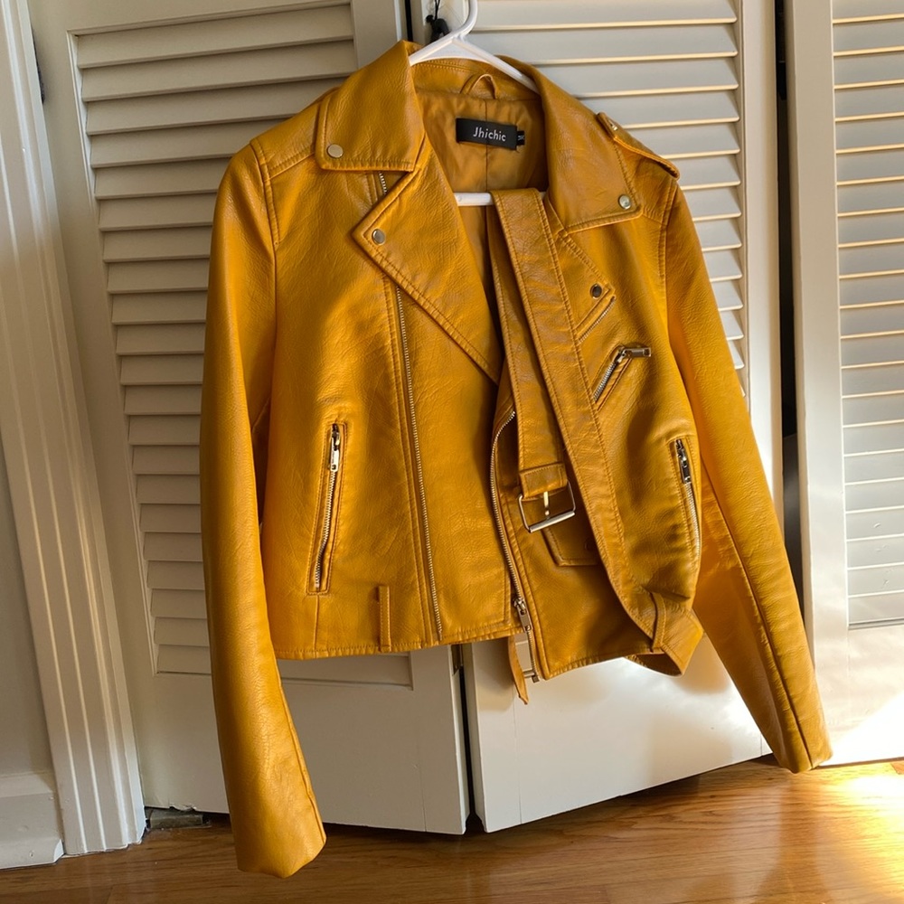 Yellow mustard faux leather jacket